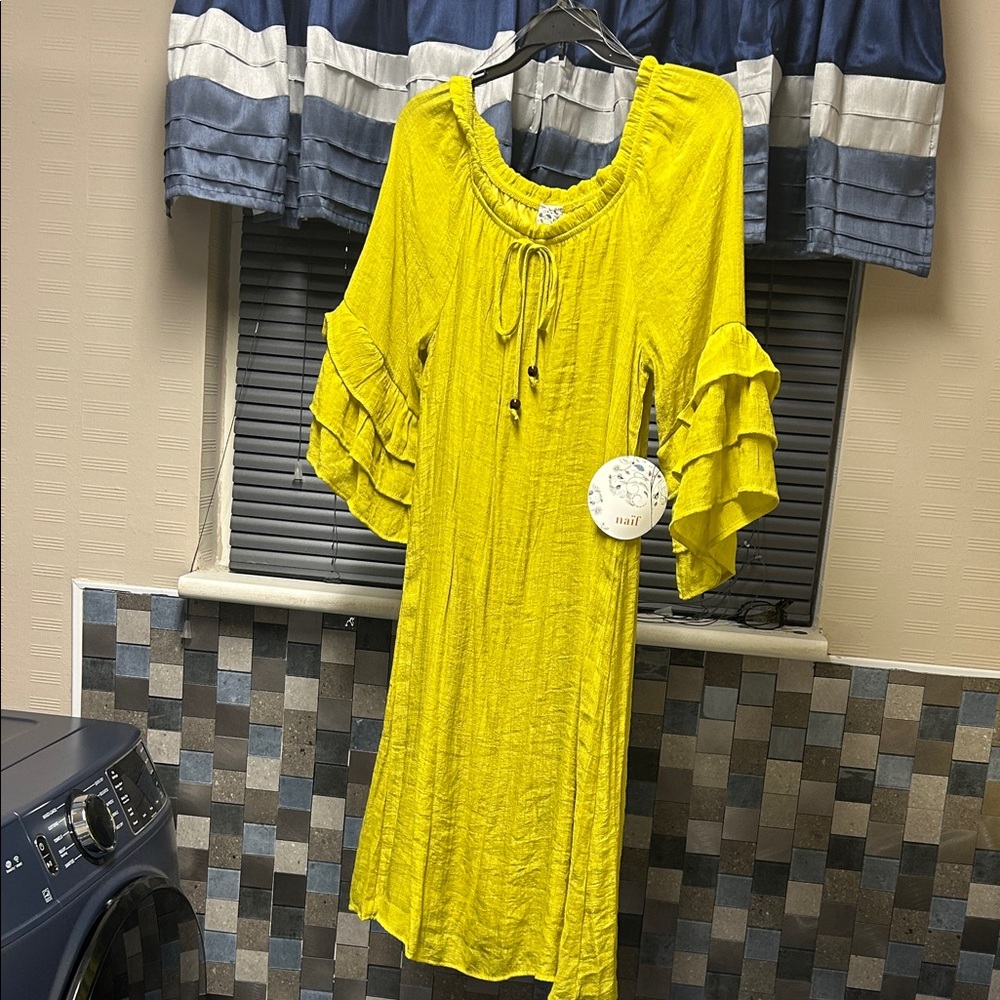 NAIF Sunny Yellow Ruffled Midi Dress